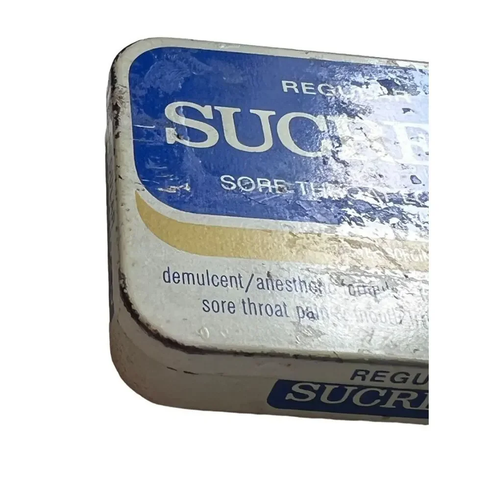 Vintage SUCRETS Tin Empty Sore Throat Lozenge Box Calgon Prop